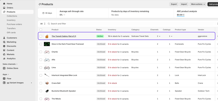 Product page on shopify with a highlighted product